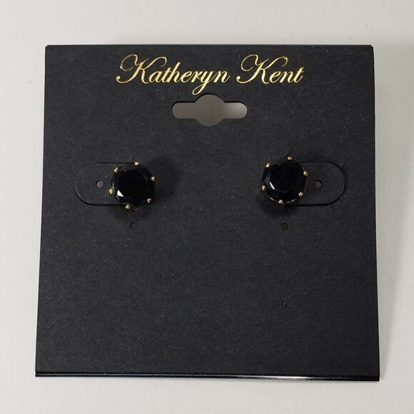 KATHERYN KENT, Stylished Gold-tone & Black Stone Stud Earrings -Fashion Jewelry - Picture 1 of 6